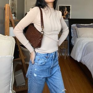 Club Monaco Tan Knit Mock-neck Top